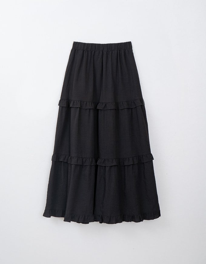 Ruffled High Waist Frilled Layered Hem Maxi Skirt