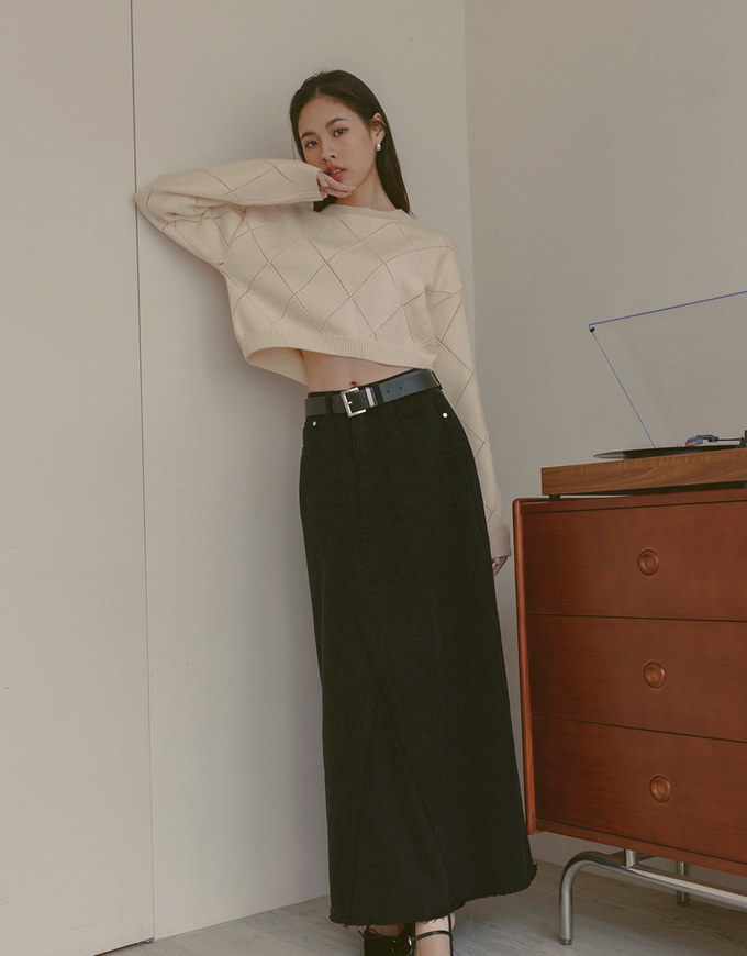 Frayed A Line Jeans Denim Maxi Skirt (Includes Belt)