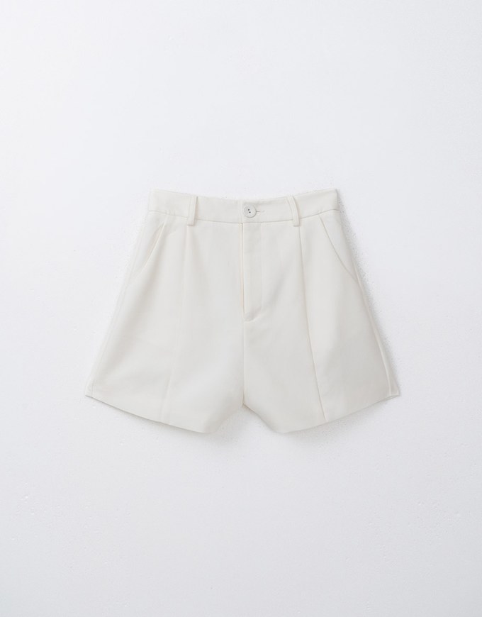 Textured Single Button Twill Shorts