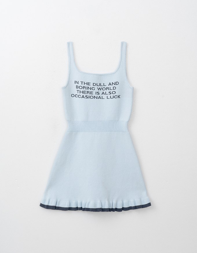 Knitted Tennis Style Mini Dress with Letter Quotes On