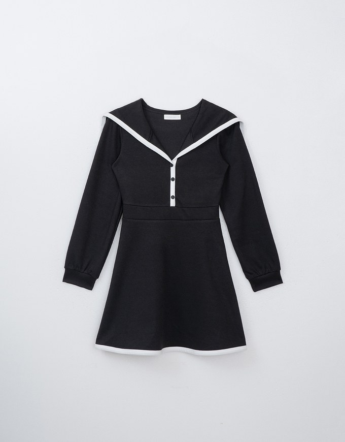 Contrast Color Mini Dress with Sailor Collar