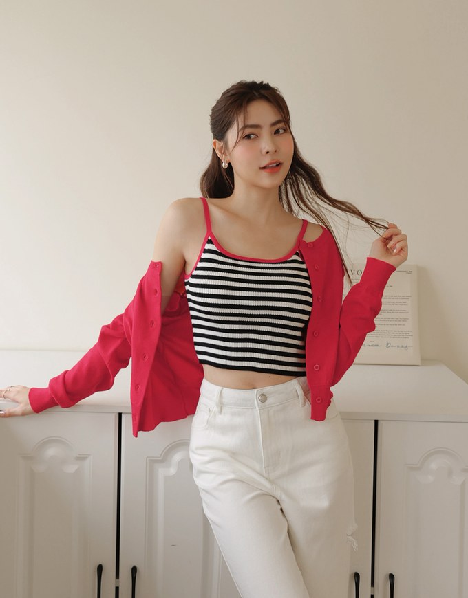 Colorblock Striped Knit Set Wear