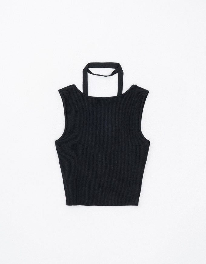 Square Neck Fitted Knit Tank Top (With Scarf)