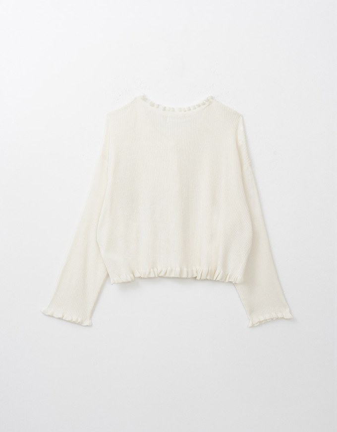 Long Sleeve Lace Trim Button Knit Top