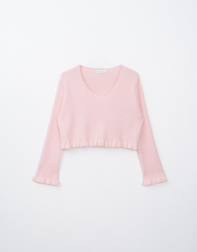 Ruffle Trim Rib Knit Top