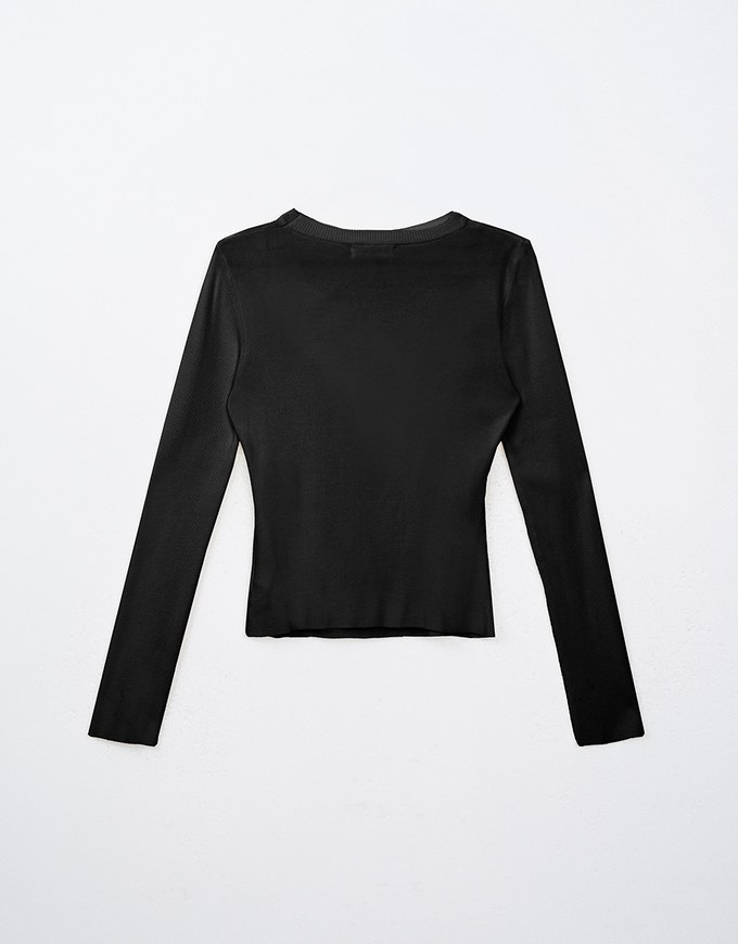 Long Sleeve Ribbed Knit Cut Out Top