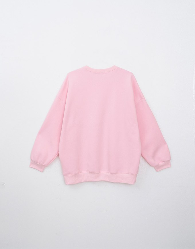 Oversized Letter Print Round Neck Fleece Lined Sweatshirt