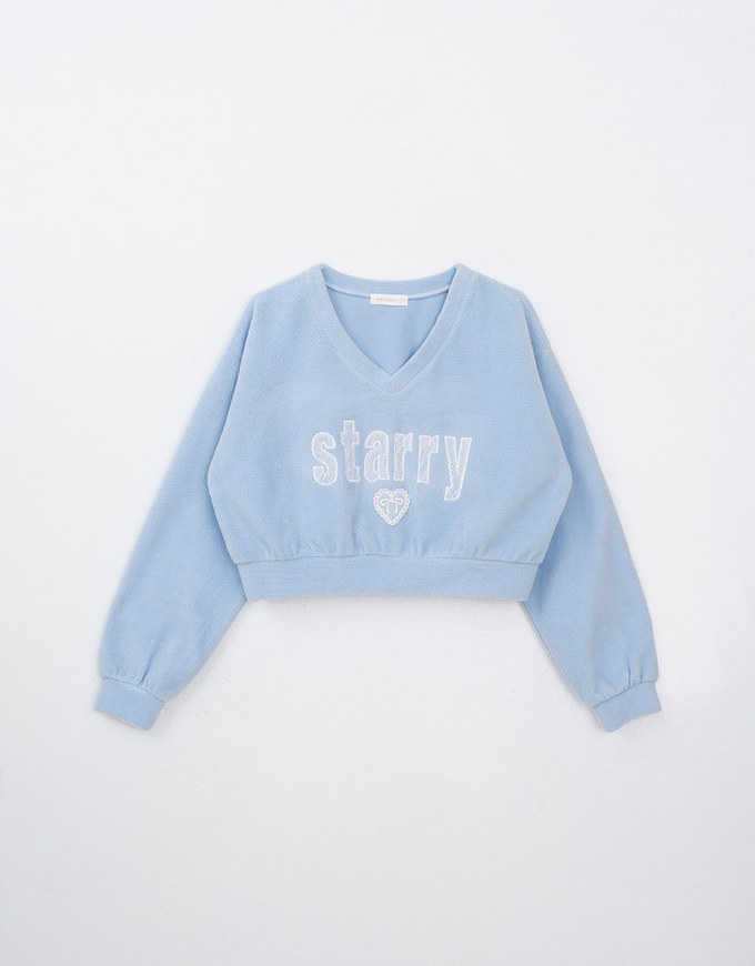 V Neck Lace Letter Embossed Sweatshirt