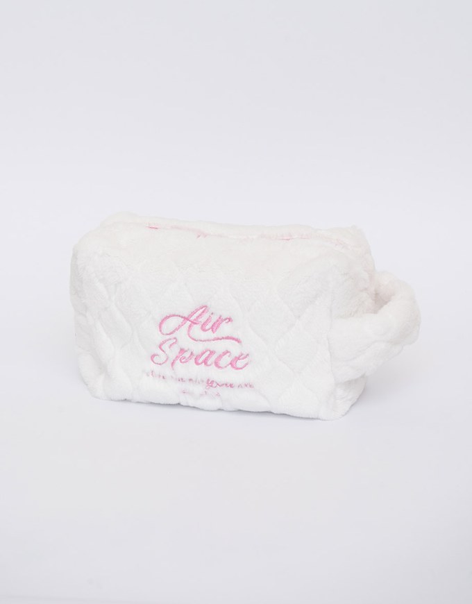 AIR SPACE Logo Embroidered Furry Handheld Cosmetic Bag