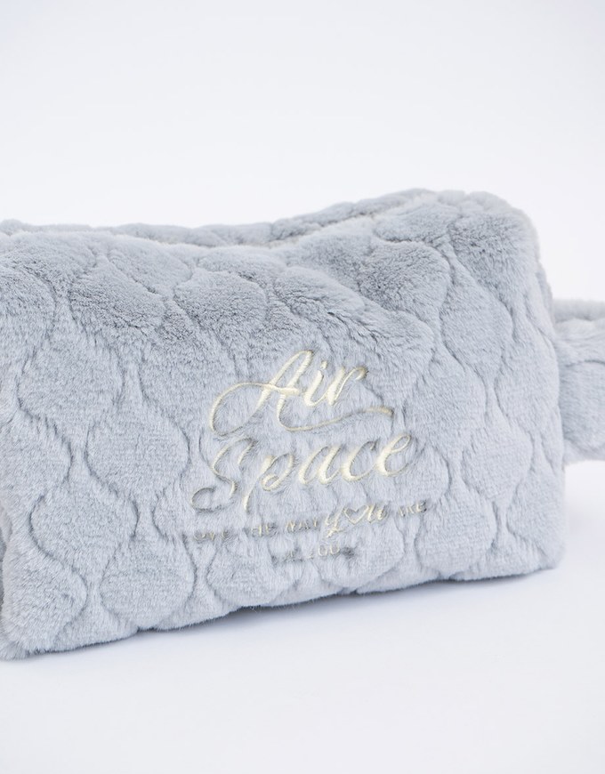 AIR SPACE Logo Embroidered Furry Handheld Cosmetic Bag