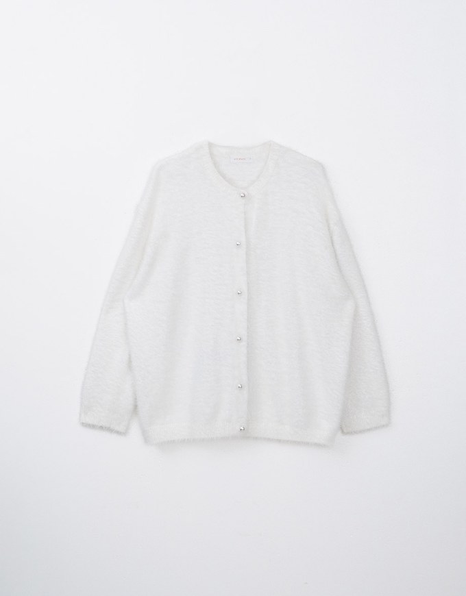 Pearl Embellished Button Up Fluffy Jacket