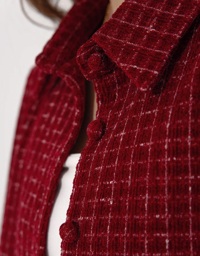 Classic Plaid Wool Long Sleeve Jacket With Collar Design