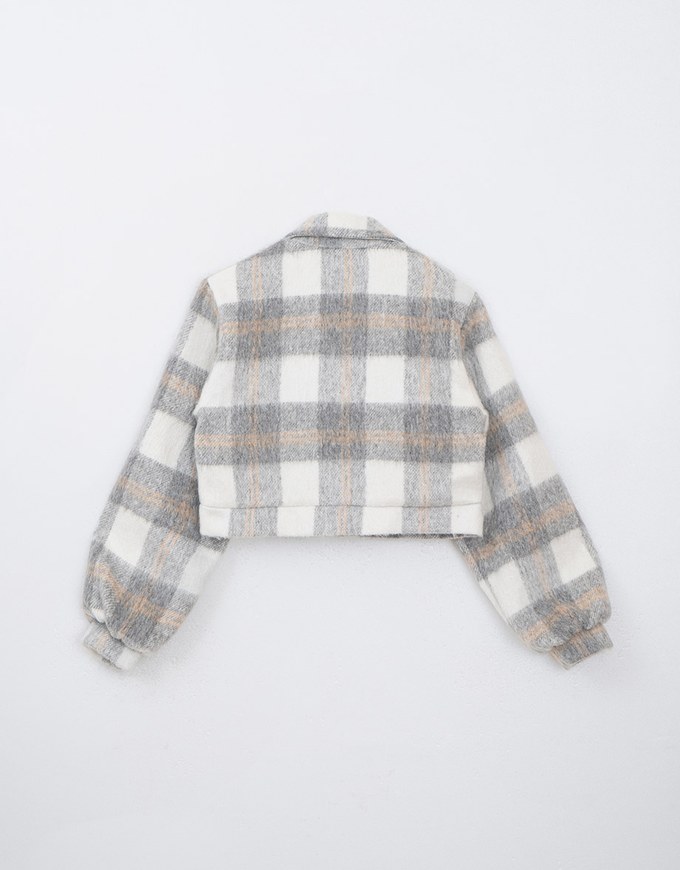 Plaid Button Front Woolen Jacket With Collared Neck