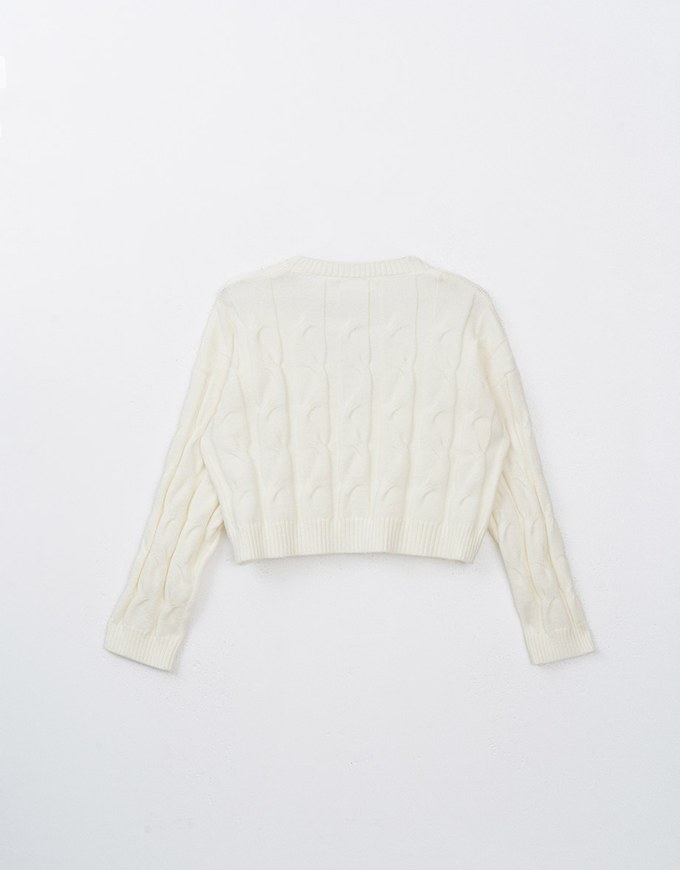 Long Sleeve Solid V Neck Cable Knit Top