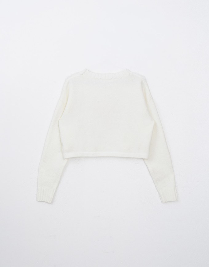 Long Sleeve Bow Pattern Crop Knit Top