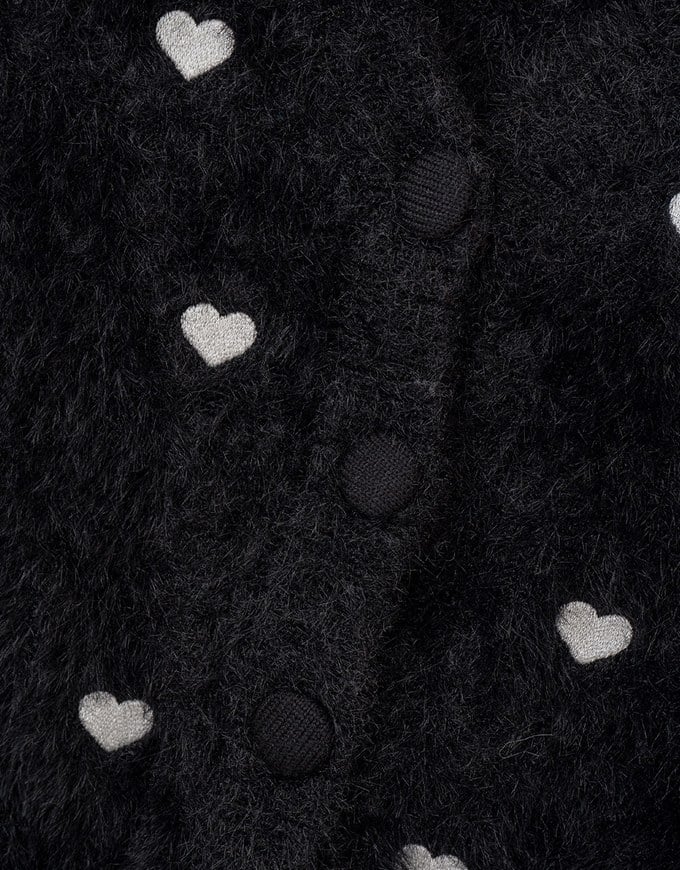 Mohair Heart Embroidered Buttoned Cardigan