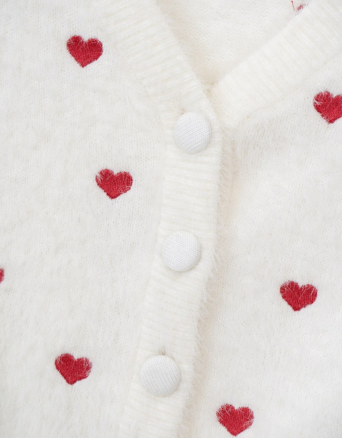 Mohair Heart Embroidered Buttoned Cardigan