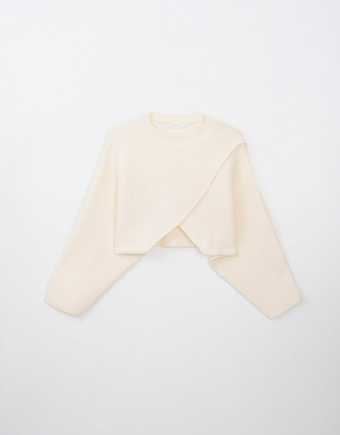 Loose Crossover Asymmetrical Hem Knitted Sweater