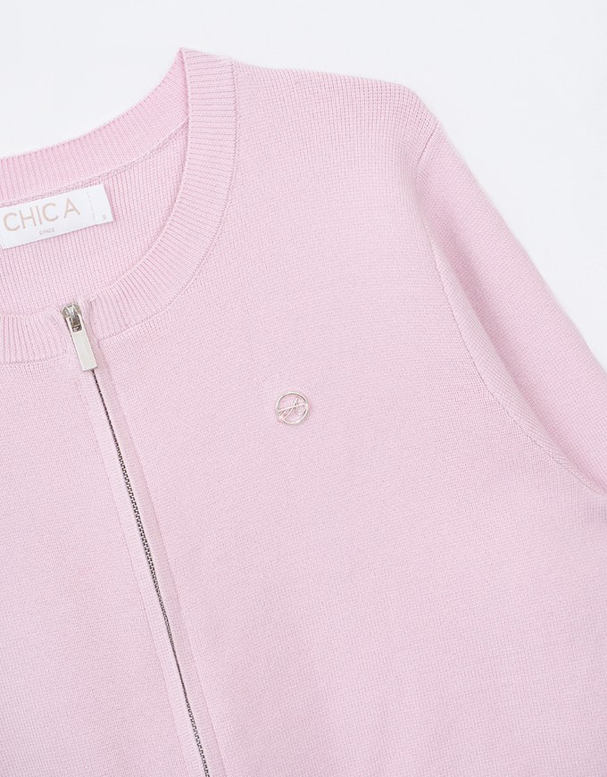 Zipper Knit Long Sleeve Top with Air Space Logo