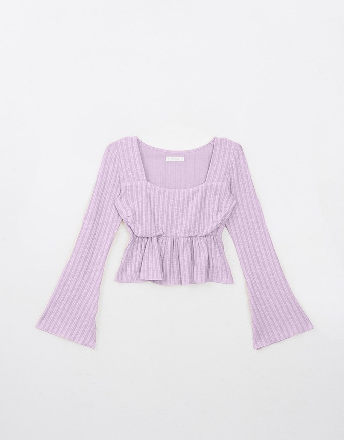 Square Neck Ruffle Flared Knit Top