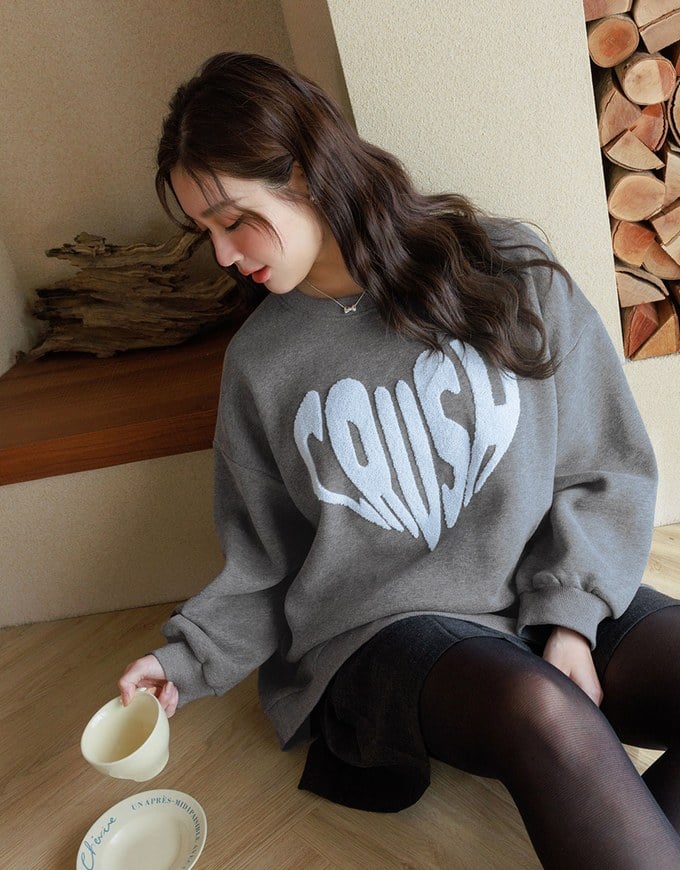 Oversized Letter Embroidered Crew Neck Sweater