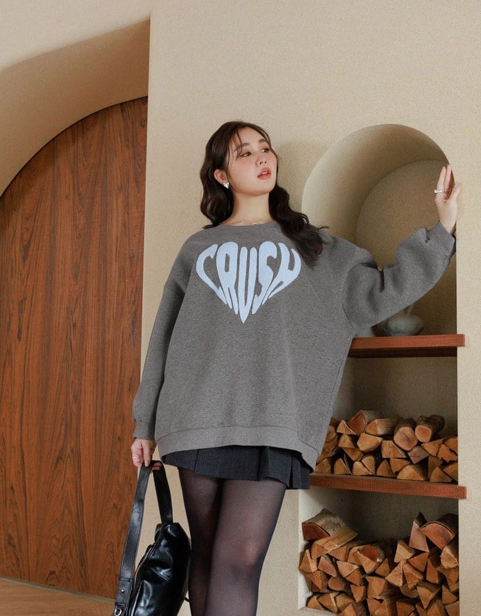 Oversized Letter Embroidered Crew Neck Sweater