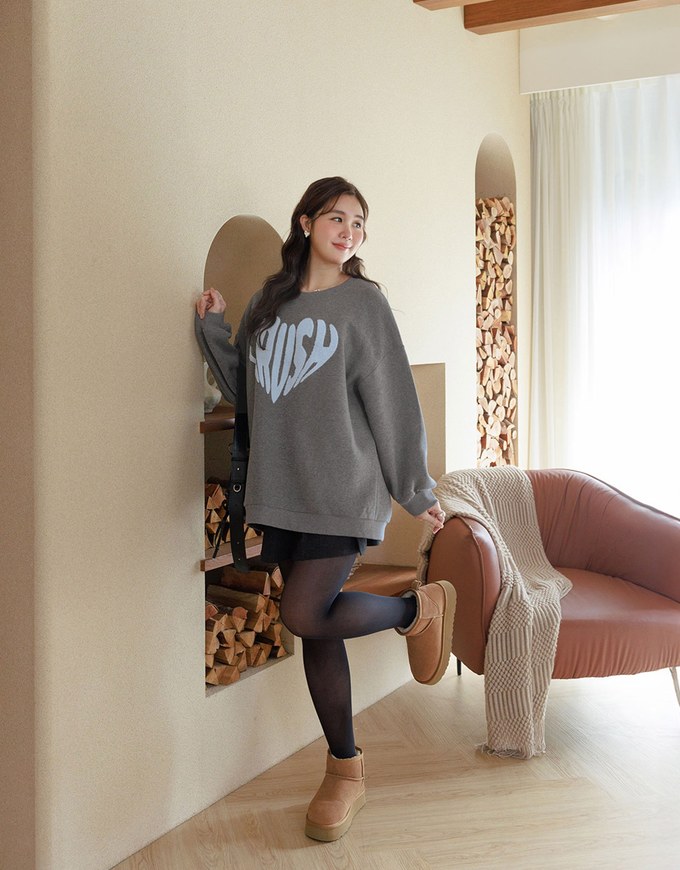 Oversized Letter Embroidered Crew Neck Sweater