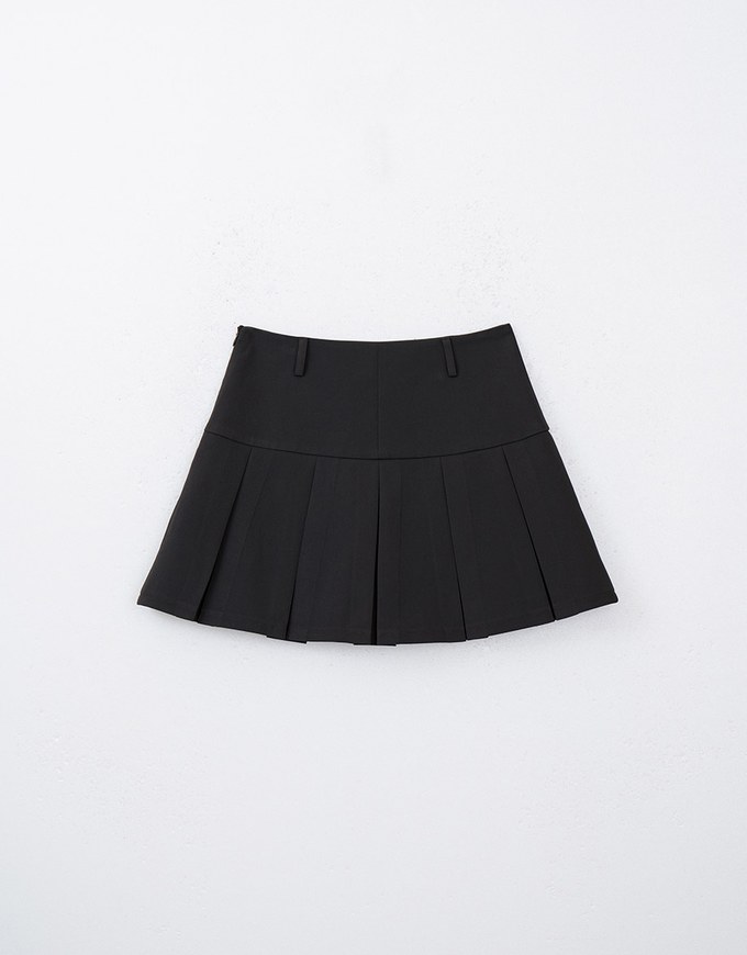 Wide Waist Pleated Suit Skirt