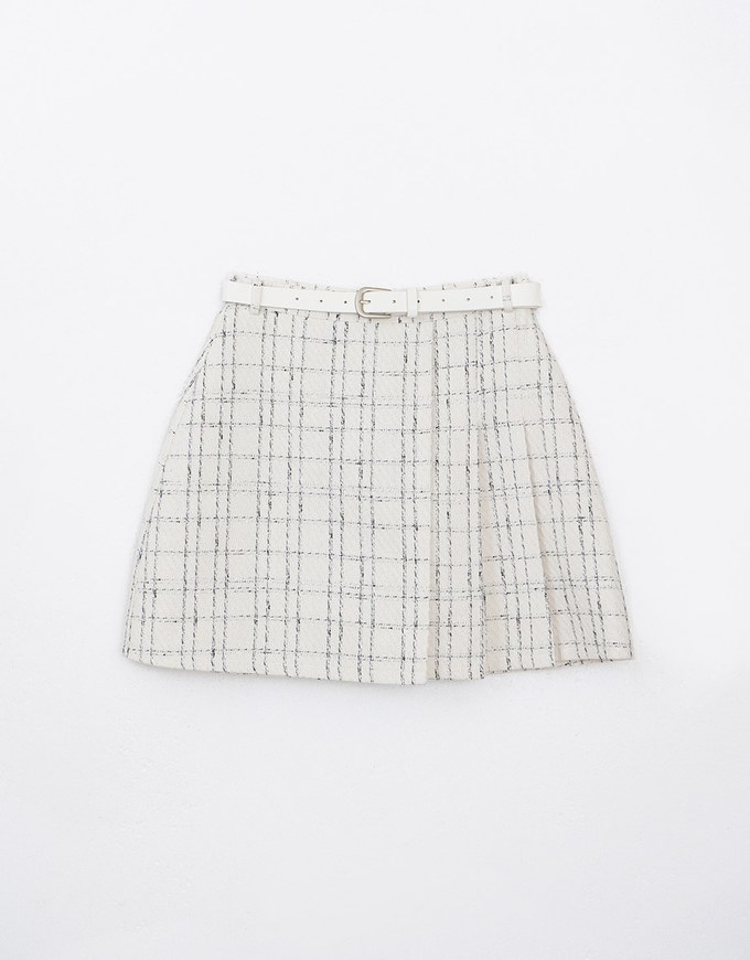 Classic Plaid Woolen Mini Skirt (with Belt)