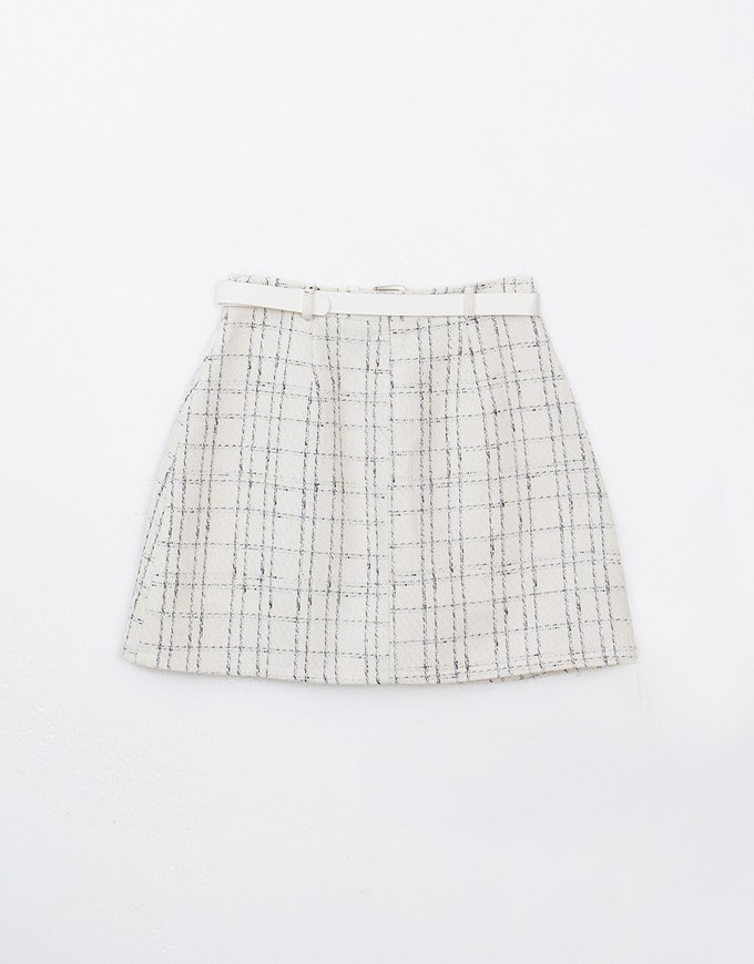 Classic Plaid Woolen Mini Skirt (with Belt)