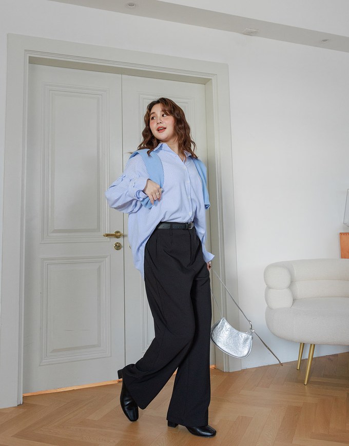 Classic Tailored Wide Leg Suit Pants (With Belt and Pockets)