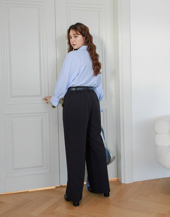 Extra-Length Classic Tailored Wide Leg Suit Pants (With Belt and Pockets)