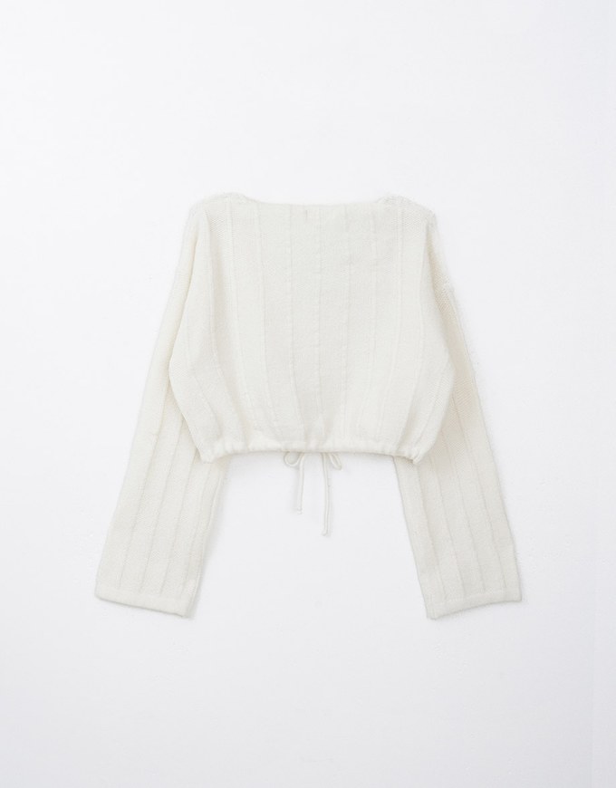 V Neck Drawstring Knit Top