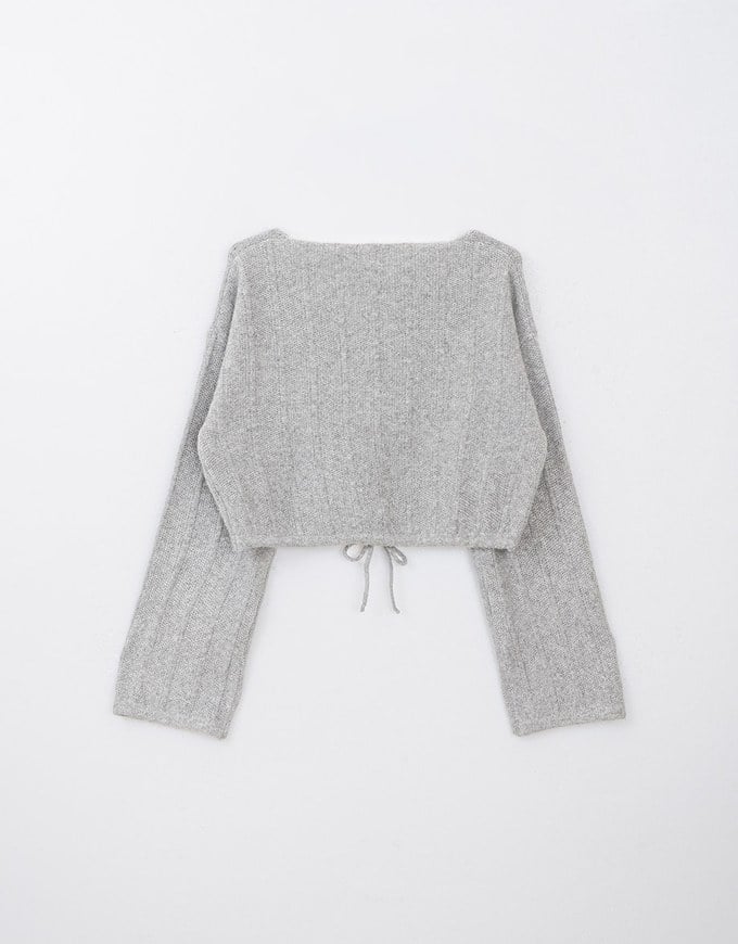 V Neck Drawstring Knit Top