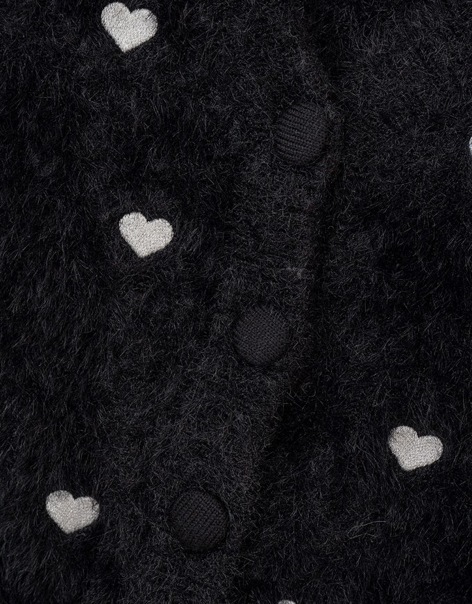 Mohair Heart Embroidered Buttoned Cardigan