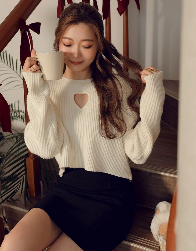 Heart Shape Cut Out Knit Sweater