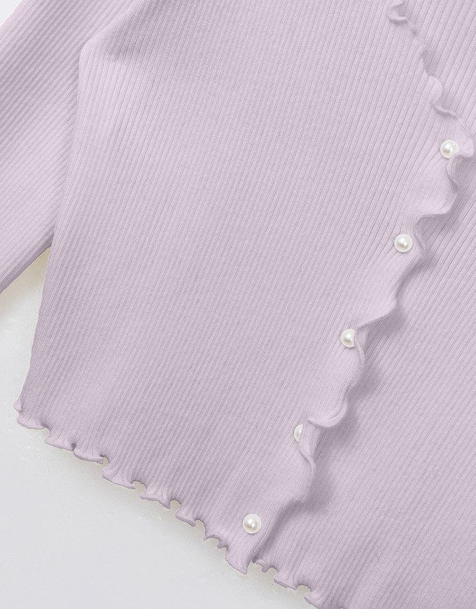 Pearl Button Ruffle Trim Heavyweight Knitted Top