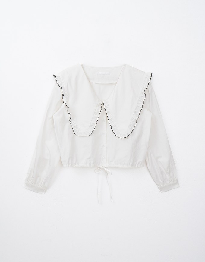 French Ruffle Collar Drawstring Blouse