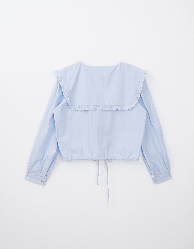 French Ruffle Collar Drawstring Blouse