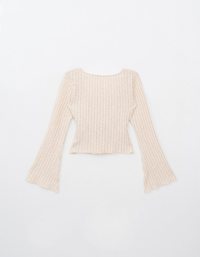 Square Neck Ruffle Flared Knit Top