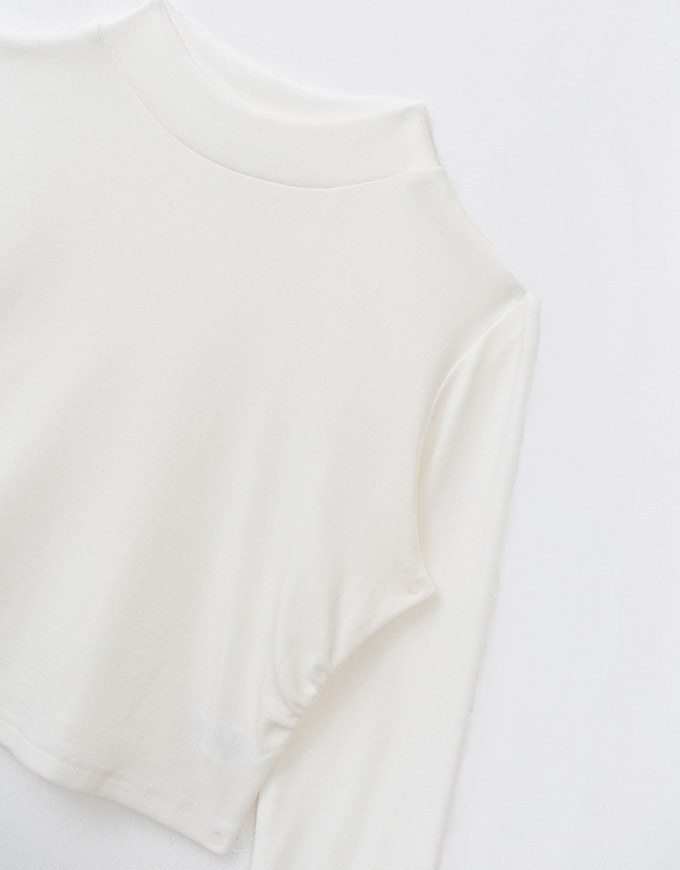 Half Turtleneck Curved Hem Crop Top