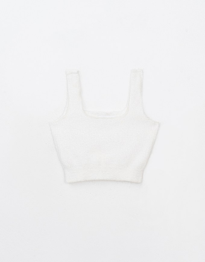 Suqare Neck Fluffy Cropped Padded Tank Top