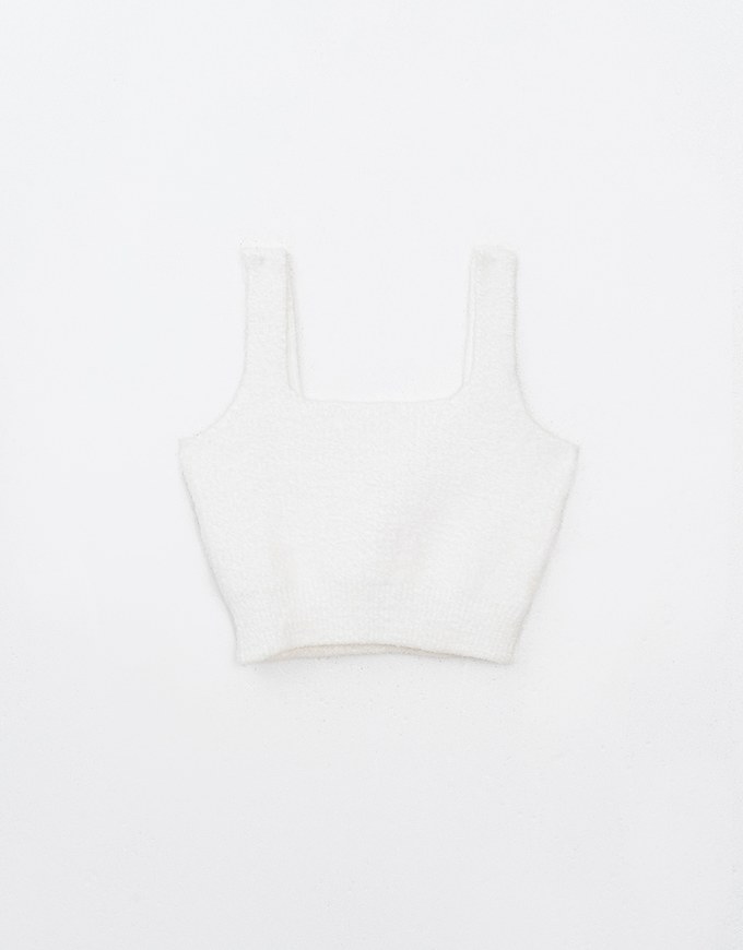 Suqare Neck Fluffy Cropped Padded Tank Top