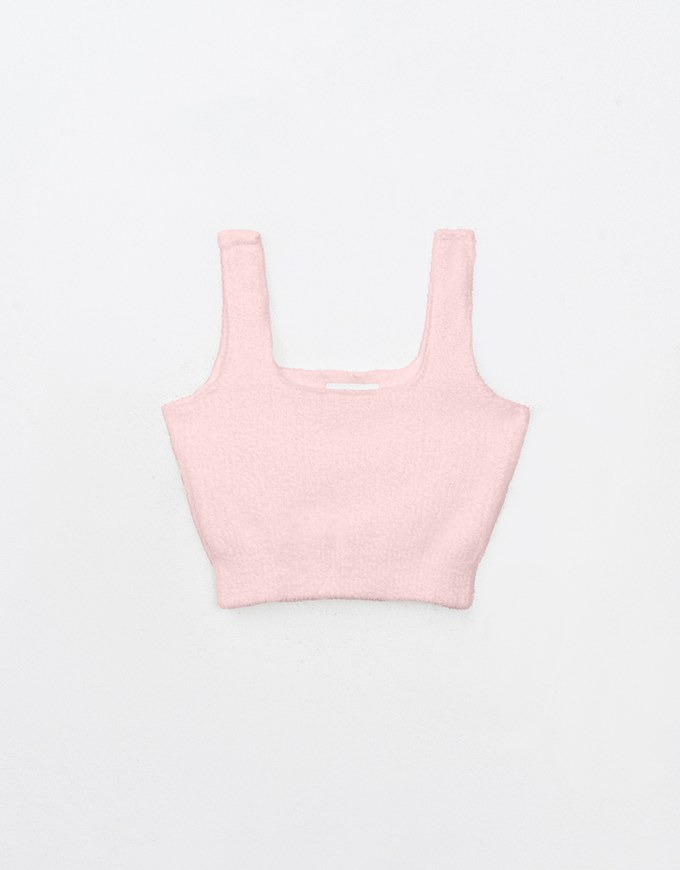 Suqare Neck Fluffy Cropped Padded Tank Top