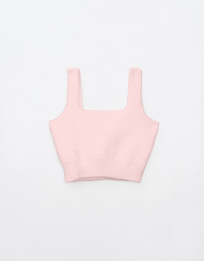 Suqare Neck Fluffy Cropped Padded Tank Top