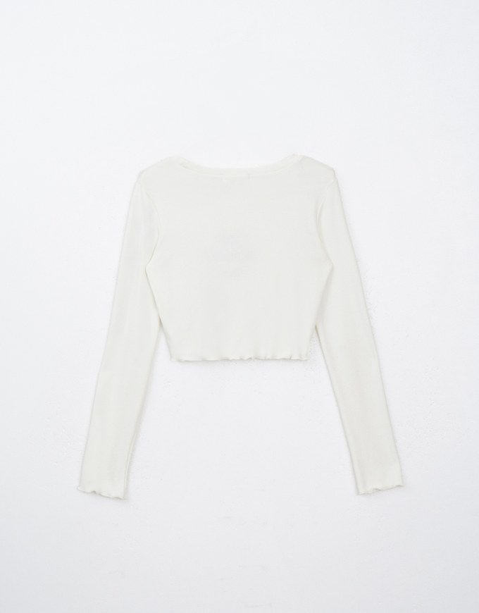 Classic Letter Ruffle Hem Long Sleeve Top