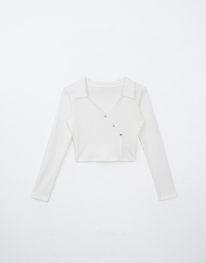 Long Sleeve Collared Asymmetric Button Up Top