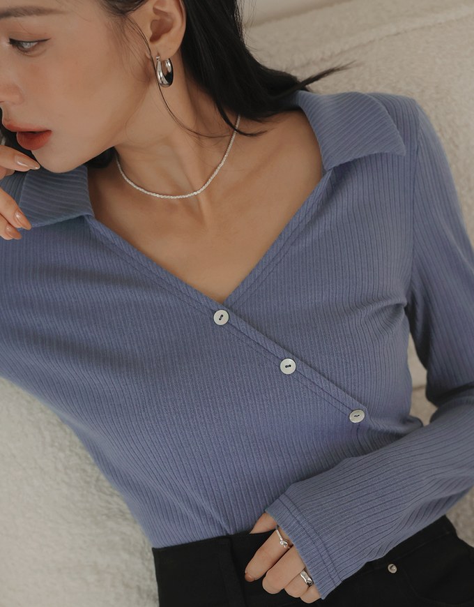 Long Sleeve Collared Asymmetric Button Up Top