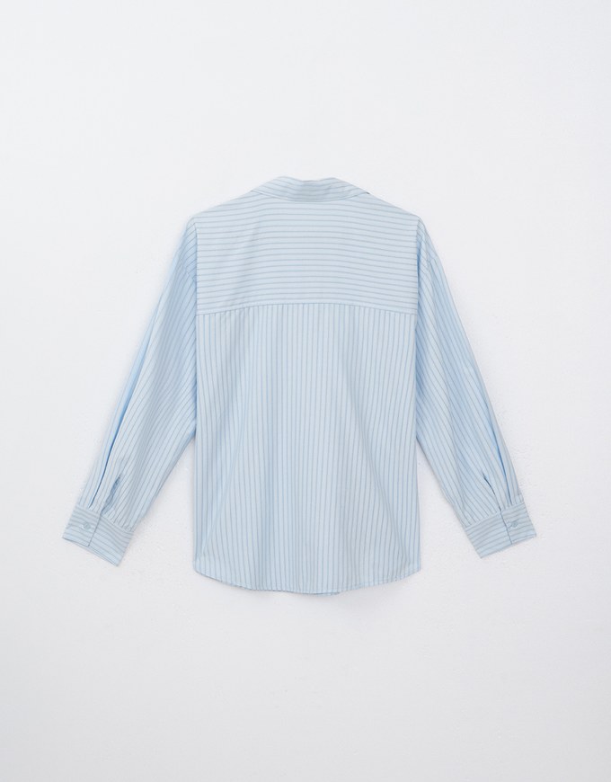 Loose Striped Blouse With Bow Embroidery