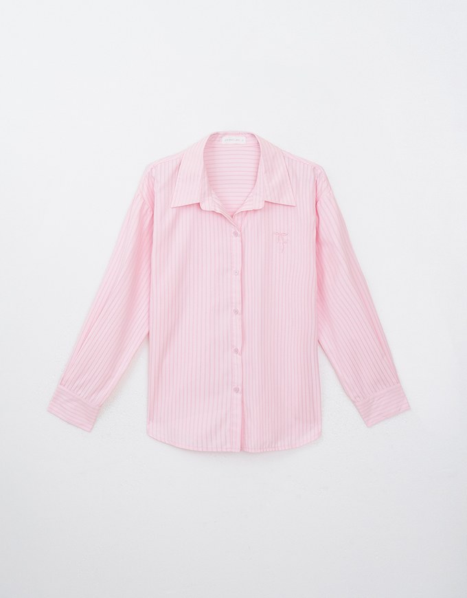 Loose Striped Blouse With Bow Embroidery